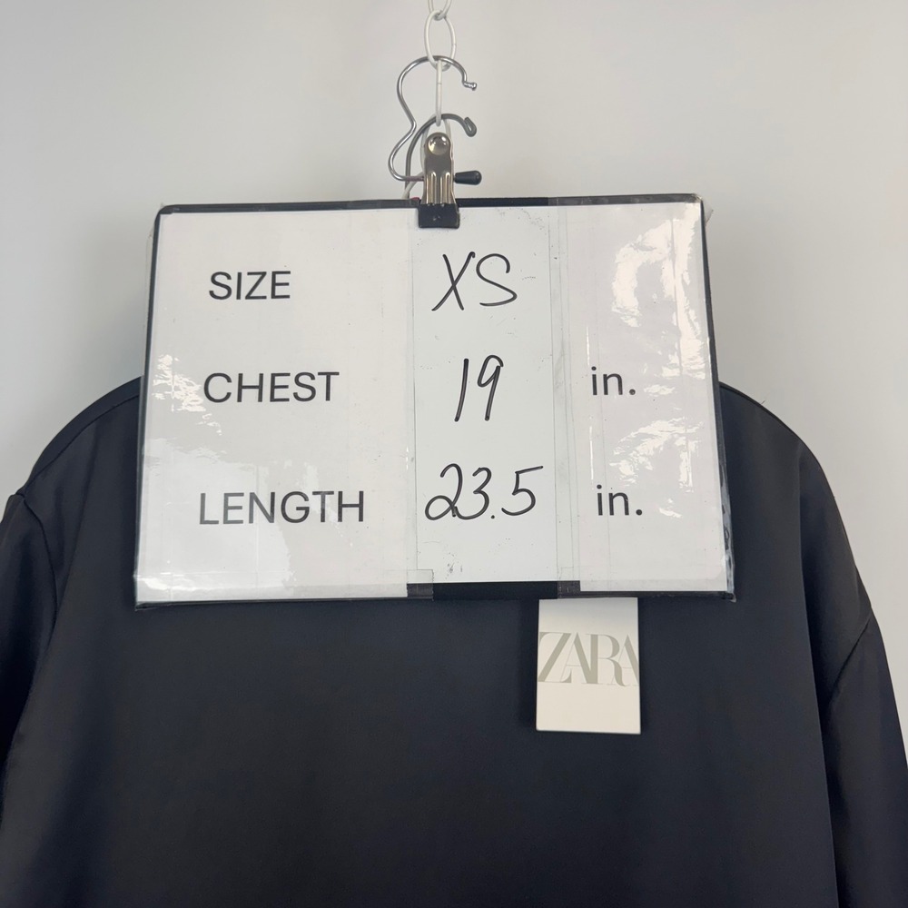 Zara Women Black Satin Finish Short Sleeve Back Cutout Top 3158/331 Size XS NEW - Picture 2 of 13